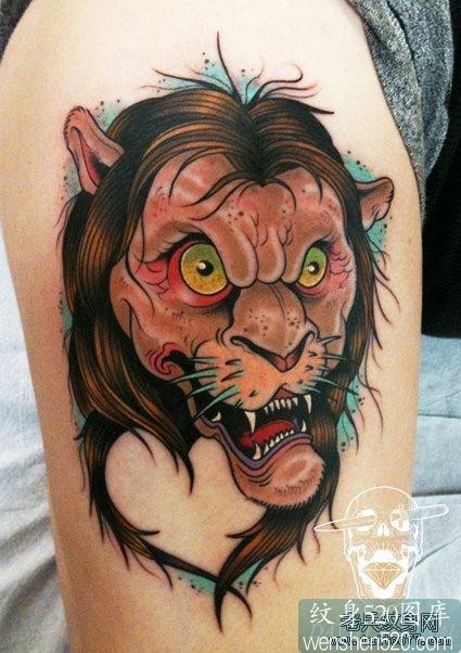 纹身图库推荐一款school风格狮子纹身图片