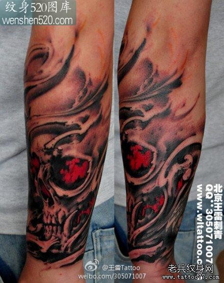手臂潮流超酷的骷髅纹身图案