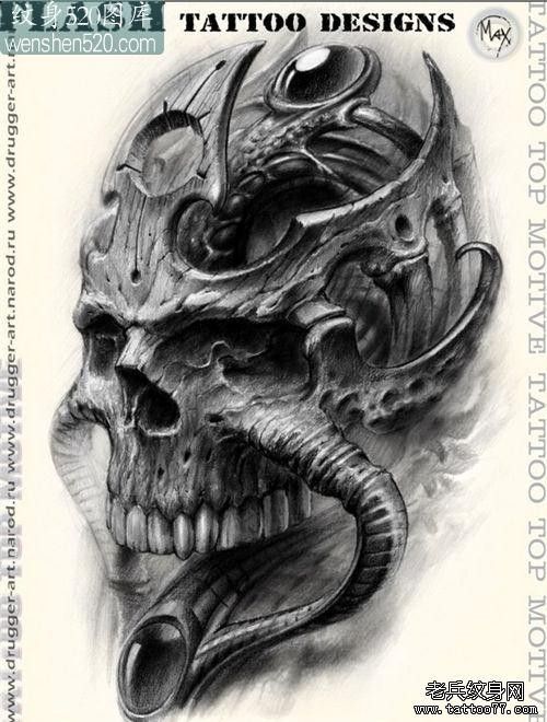 超酷的一张欧美写实骷髅纹身图案