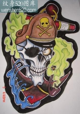 骷髅纹身图案：另类经典海盗骷髅头纹身图案纹身图片