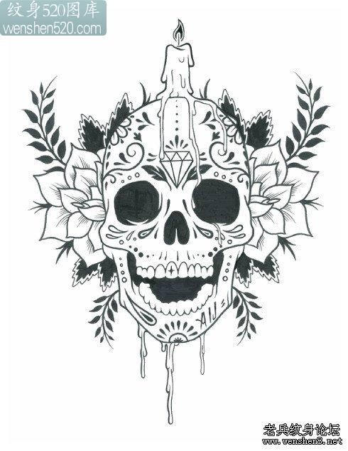 纹身图案：超酷超帅的骷髅蜡烛纹身图案图片