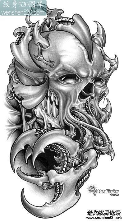 欧美3D纹身图案：机械恶魔骷髅纹身图案