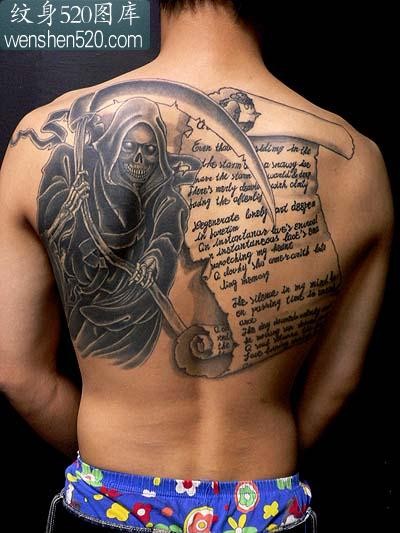 培训学习学校介绍满背死神文字纹身图案图片（tattoo)