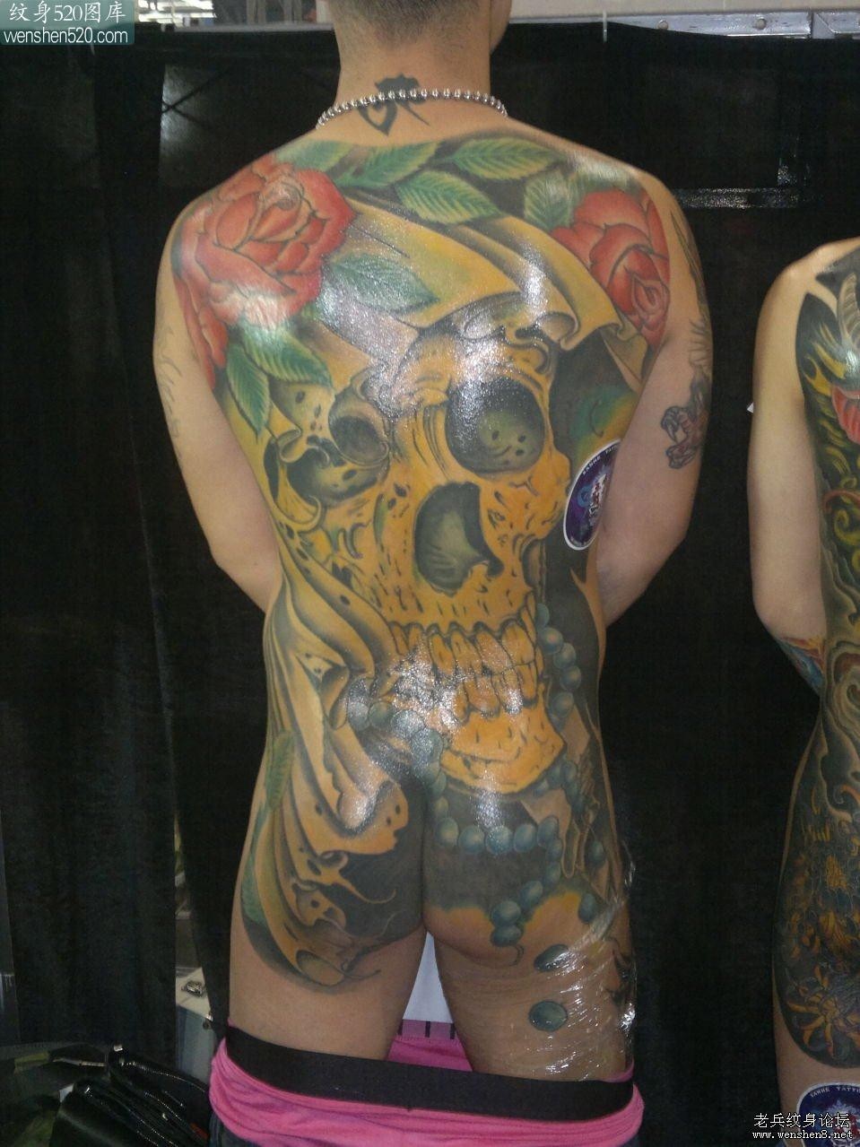 后背纹身图案：超酷超帅的满背骷髅纹身图案图片（经典）