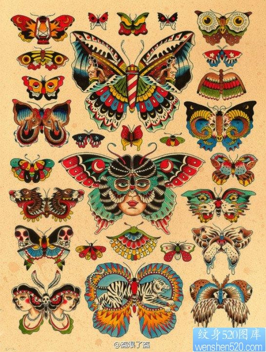 漂亮流行的一组蝴蝶纹身手稿