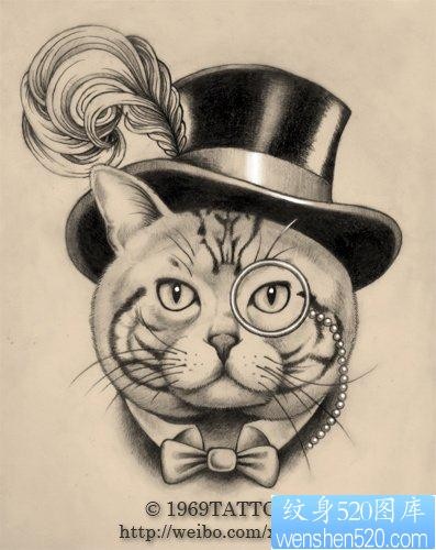 一张流行唯美的猫咪纹身手稿