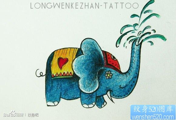 一张前卫小巧的小象纹身手稿