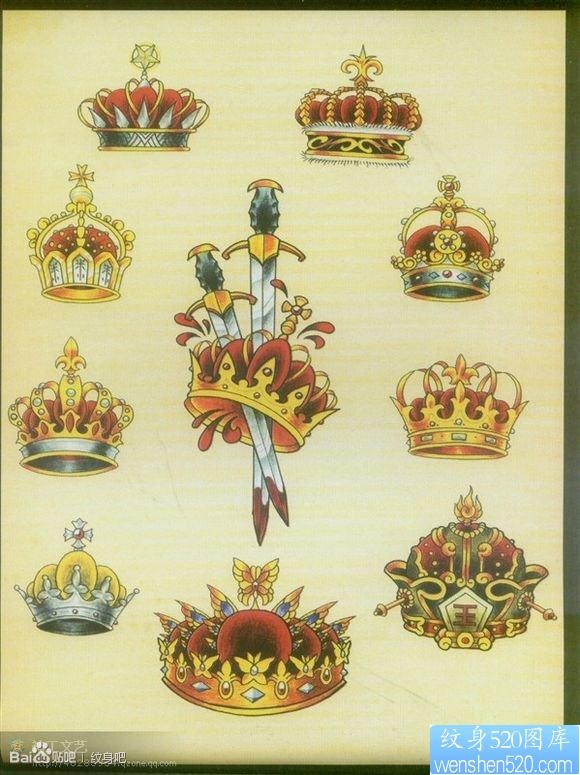 一组漂亮前卫的皇冠纹身手稿