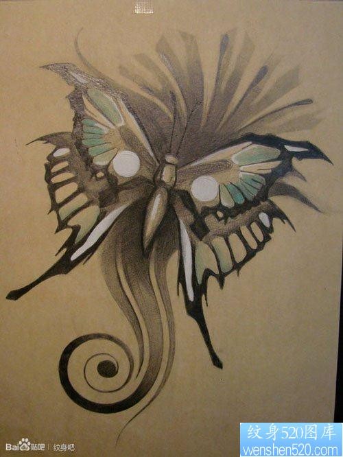 一张前卫唯美的蝴蝶纹身手稿