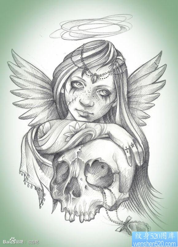 一张精美前卫的欧美亡灵装天使纹身图片