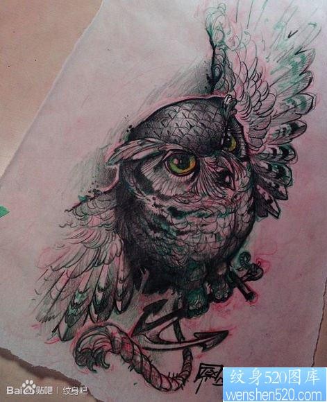 流行前卫的一张猫头鹰纹身手稿