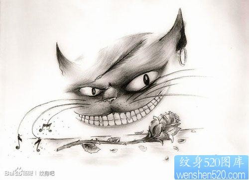 一张很酷邪恶的猫咪纹身手稿