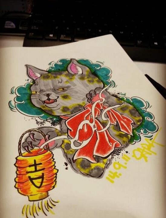 可爱前卫的猫咪纹身手稿