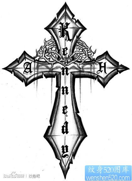 一张时尚经典的十字架纹身手稿