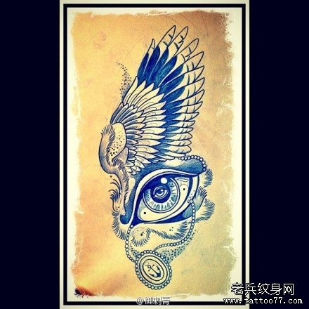 前卫流行的一张翅膀与眼睛纹身手稿