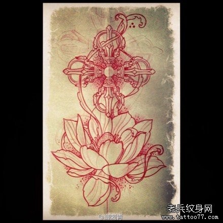 一张经典前卫的金刚杵与莲花纹身手稿