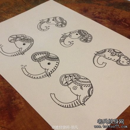 一组前卫流行的小象纹身图片