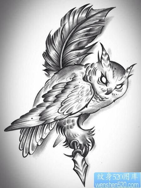 前卫经典一张黑白猫头鹰纹身手稿