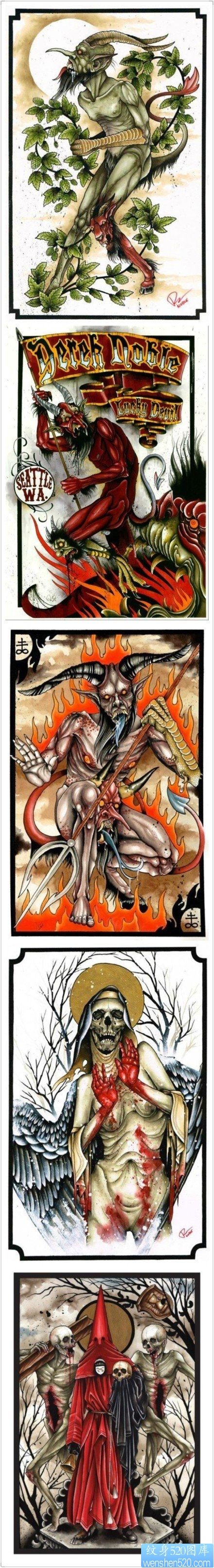 流行很酷的一组恶魔撒旦纹身手稿
