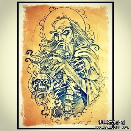 流行很酷的一张欧美巫师纹身手稿