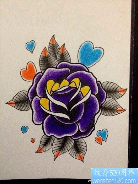 唯美好看的一张紫色玫瑰纹身手稿