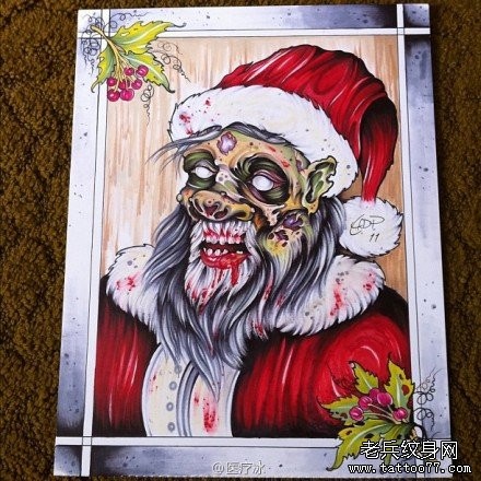 另类很酷的一张僵尸圣诞老人纹身图片