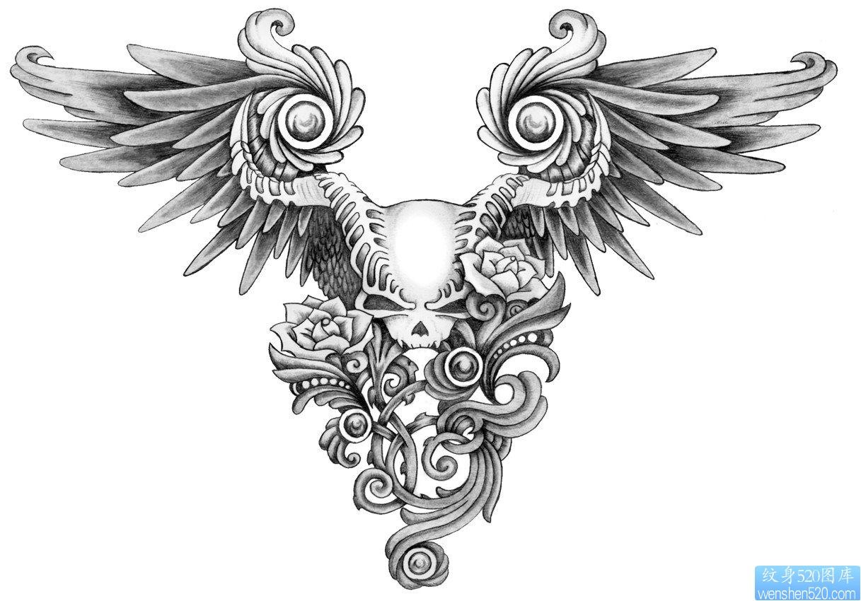 一张羊头翅膀纹身图片由纹身520图库推荐