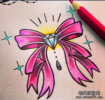 纹身520图库推荐一张蝴蝶结钻石手稿纹身图片