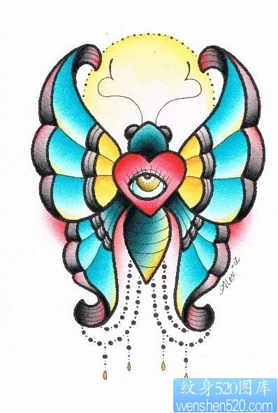 纹身520图库推荐一张彩色蝴蝶手稿纹身图片图案