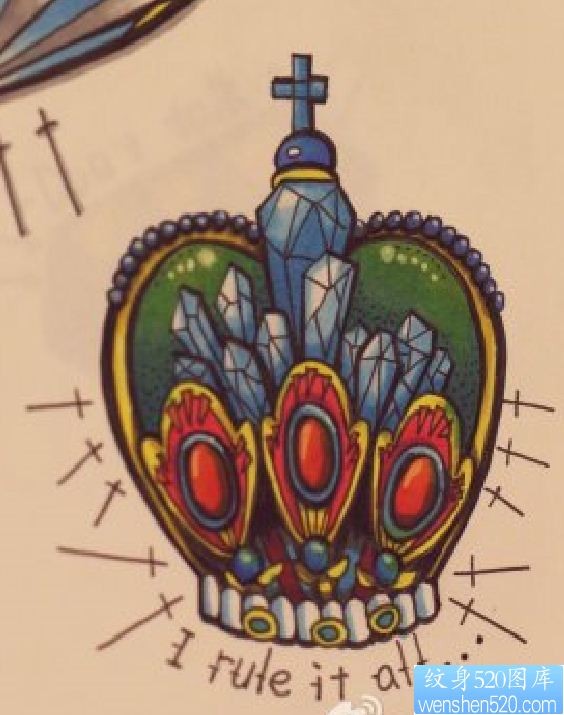 一张彩色皇冠手稿纹身图案由纹身520图库推荐