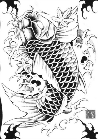 一款超酷的鲤鱼手稿纹身图片