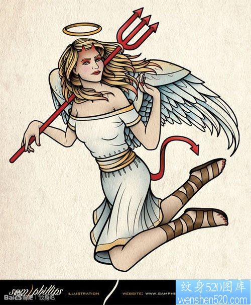前卫漂亮的一张恶魔天使纹身图片
