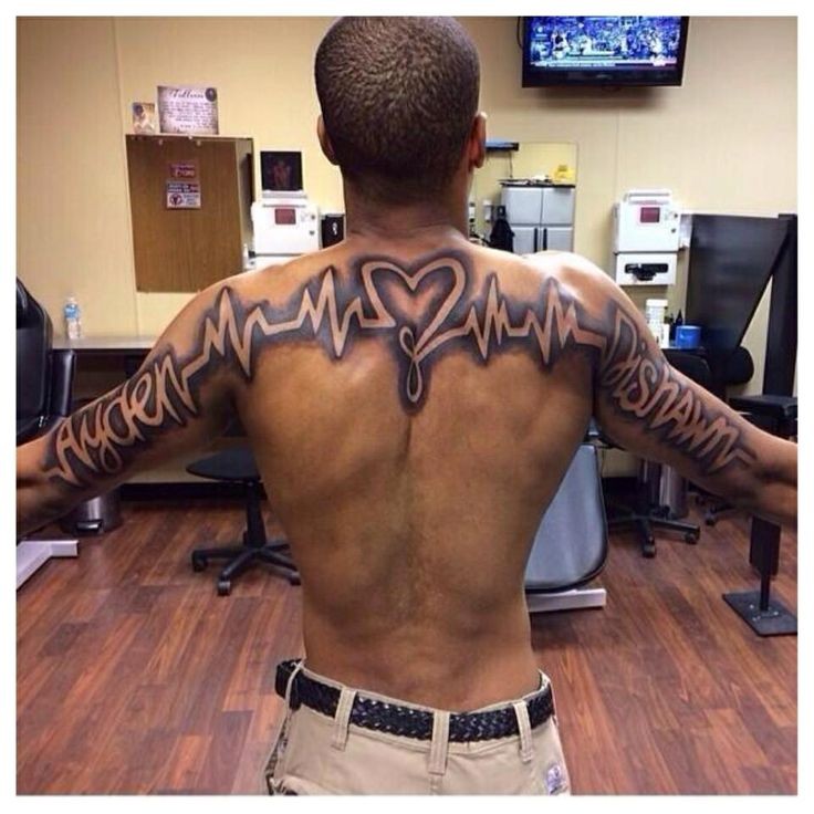 男士背部大气的心电图纹身