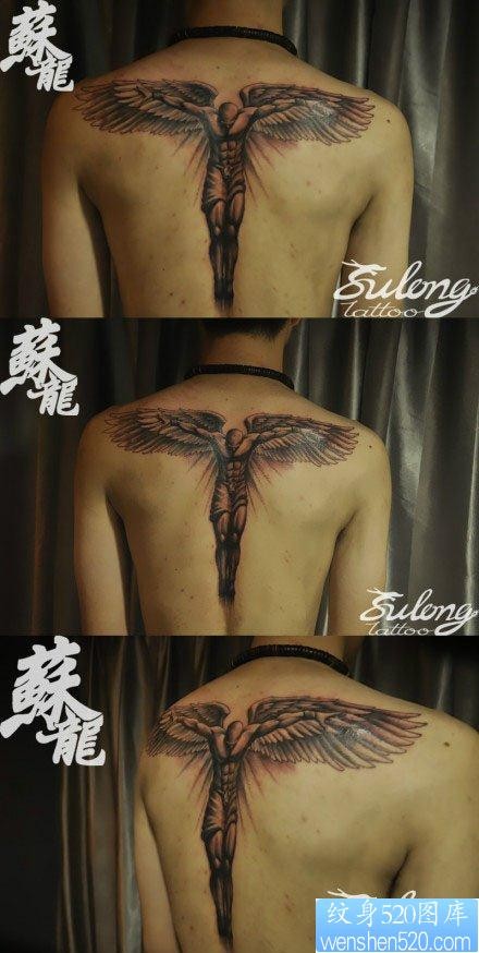 经典很酷的一张后背守护天使纹身图片