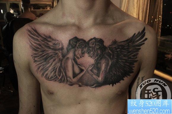 男生前胸经典经典的亡灵装天使纹身图片
