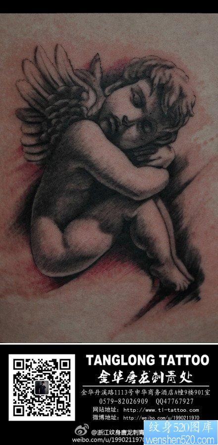 一张前卫可爱的小天使丘比特纹身图片