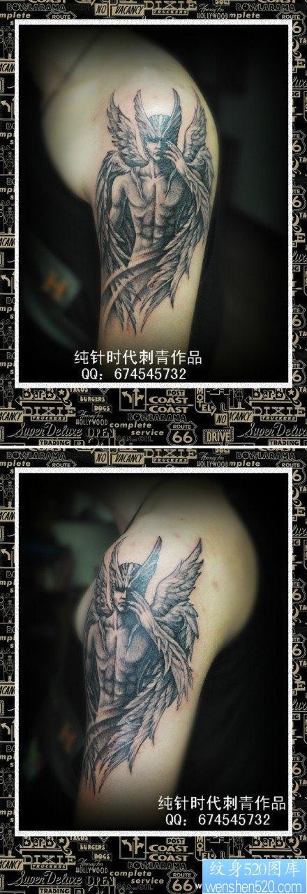 男性手臂经典超酷的天使纹身图片