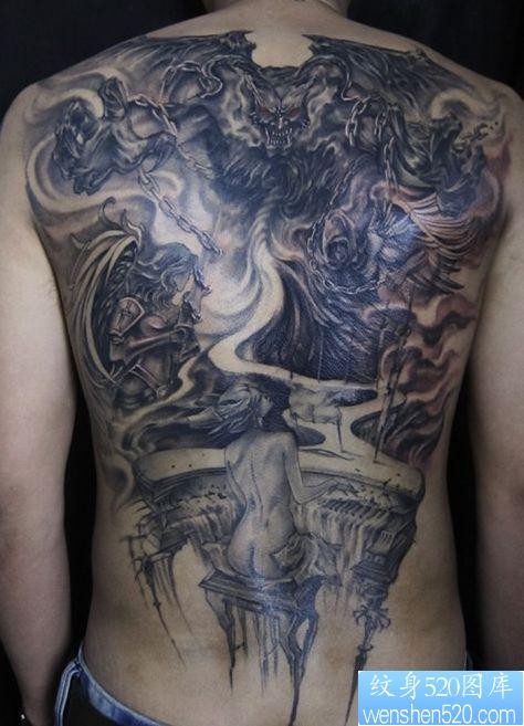 超酷超帅的满背恶魔天使纹身图片
