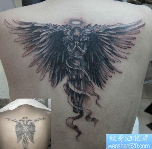 背部流行时尚的守护天使纹身图片