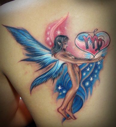 肩部彩色天使精灵翅膀纹身图片纹身图案