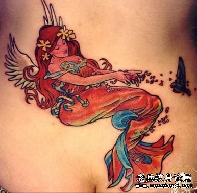 美女腹部蝴蝶天使纹身图片图案（经典）