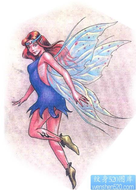 一张适合女性纹身的天使纹身图片图案