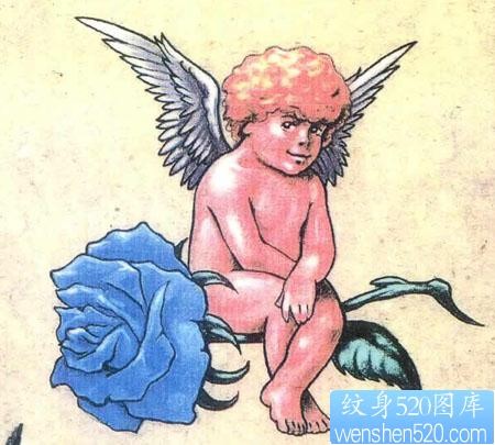 可爱的丘比特玫瑰花纹身图片图案（tattoo)