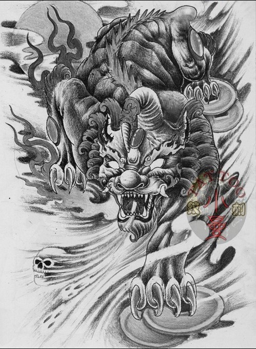 纹身520图库提供的经典神兽貔貅纹身手稿图片展示系列二