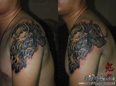 肩部神兽貔貅纹身图片纹身图案