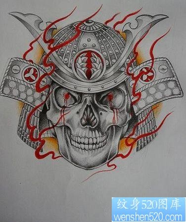 经典霸气的武士骷髅纹身图案