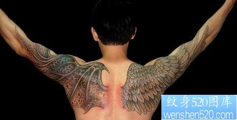 背部天使恶魔翅膀纹身图案