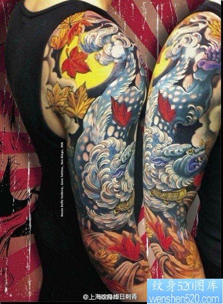 手臂流行超酷的唐狮子纹身图片