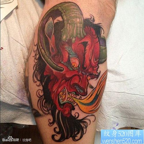 男生腿部霸气的恶魔撒旦纹身图片