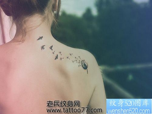流行时尚的蒲公英图腾小鸟纹身图片